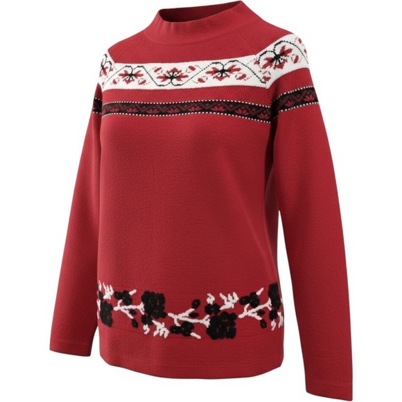 Draper James Sweaters - Draper James Red Floral Fair Isle Knit‎ Sweater Women's Size Small Mock Neck